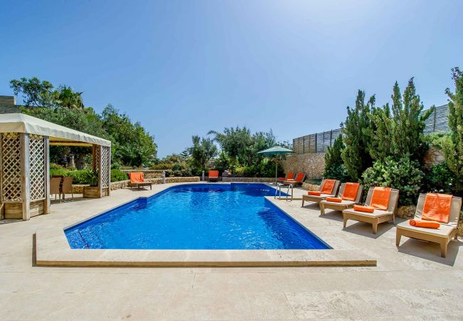 garden area of gozo villa with private pool