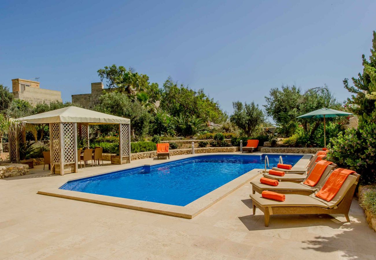 garden area of malta villa with pool