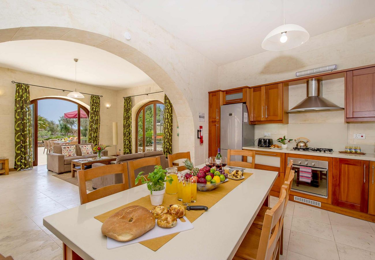 dining and kitchen area of farmhouse in gozo